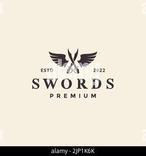 luxury cross swords wings logo design Stock Vector