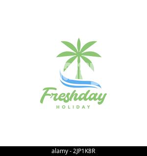 wave with coconut tree logo design Stock Vector