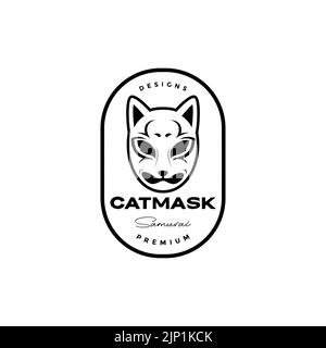 catmask samurai badge vintage logo design Stock Vector