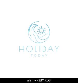 line wave with sun holidays logo design Stock Vector