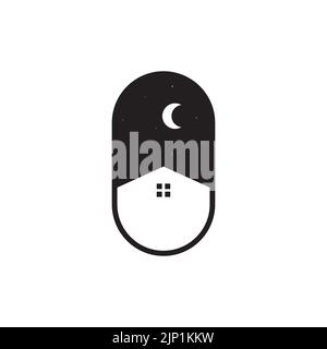 modern minimalist badge home night logo design Stock Vector