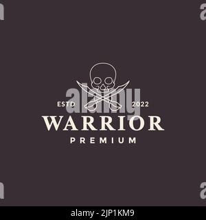 hipster cross swords skull logo design Stock Vector