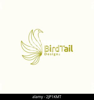 minimalist bird art leaf tail logo design Stock Vector