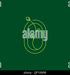 flower plants growth lines minimal badge logo design Stock Vector