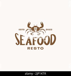 crabs with spatula vintage logo design Stock Vector