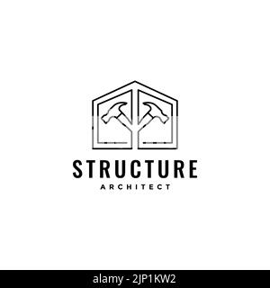hammer with home line renovation logo design Stock Vector