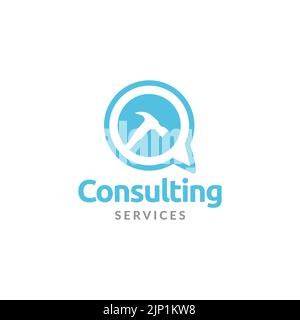 hammer with bubble chat talk logo design Stock Vector