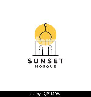 lines art mosque with sunset logo design Stock Vector