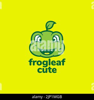 cute face green frog leaf logo design Stock Vector