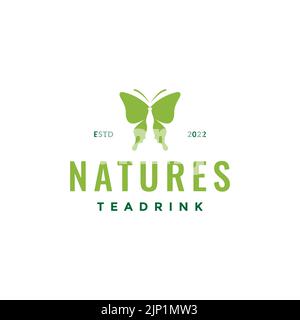 butterfly green drink logo design Stock Vector
