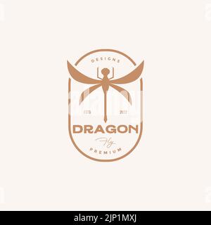 insect dragonfly badge vintage logo Stock Vector
