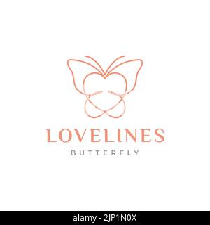 lines art love with butterfly logo design Stock Vector