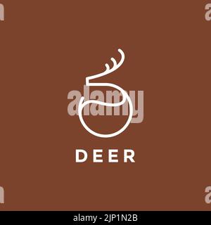 minimal modern line deer head horn logo design Stock Vector