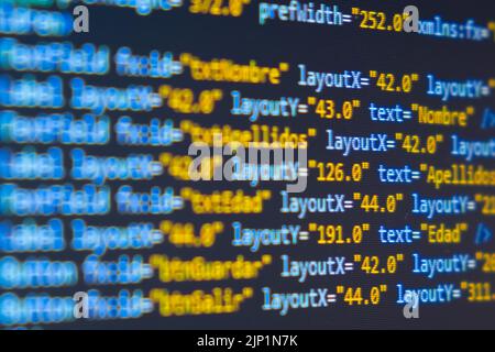 Code redactor (IDE) with open javascript project using react Stock Photo