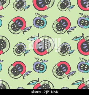 Apple pattern doodle hand drawn, outline, silhouette . Vector illustration Stock Vector