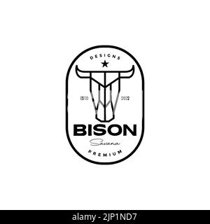 badge hipster line bison logo design Stock Vector