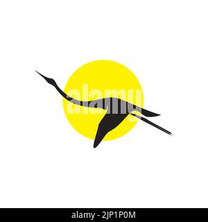 abstract stork fly sunset logo design Stock Vector