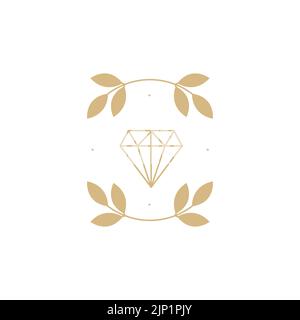 aesthetic diamond and leaves logo design Stock Vector