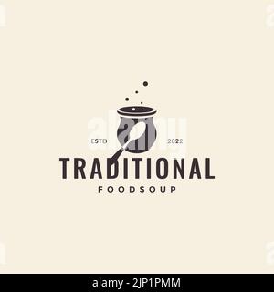 traditional soup food recipe logo design Stock Vector