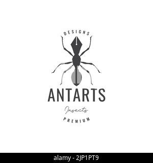 ant with pen logo design Stock Vector