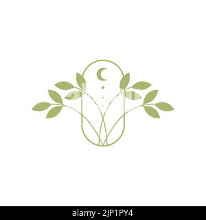 green leaf badge and crescent logo design Stock Vector