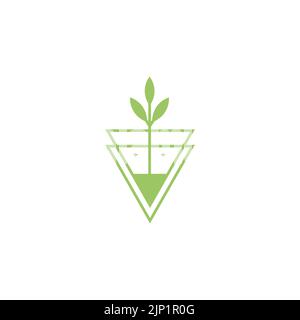 triangle vase with growth plant logo design Stock Vector