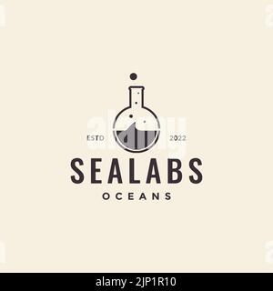 laboratory lab glass with sea wave logo design Stock Vector