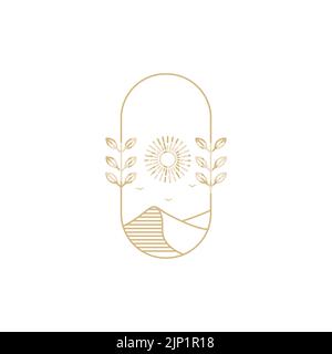 aesthetic mountain and sunburst logo design Stock Vector
