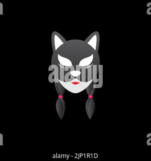 kitsune mask woman samurai logo design Stock Vector