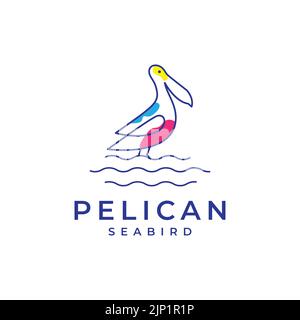 abstract art lines pelican with water logo design Stock Vector