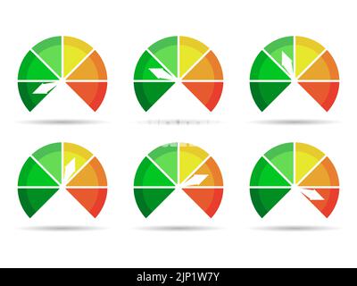 Credit score. Credit score indicator from good to bad, from green to red. Investment fund rating. Credit score gauge. Design for apps, websites and ba Stock Vector