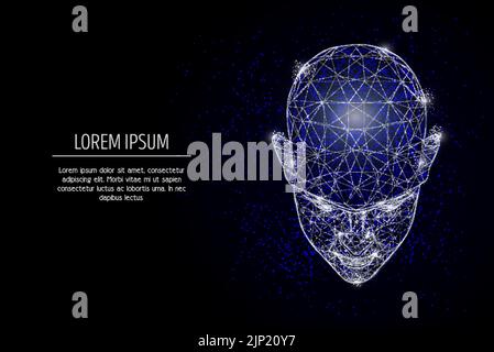 Human head low poly wireframe mesh made of points, lines and shapes. Vector polygonal art style design. Human mind, intellectual capabilities poster b Stock Vector