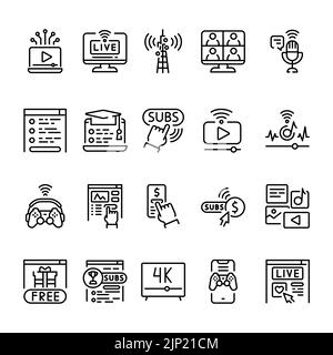 Streaming service color line icons set. Signs for web page Stock Vector