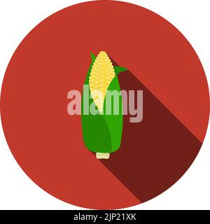 Corn Icon. Flat Circle Stencil Design With Long Shadow. Vector Illustration. Stock Vector