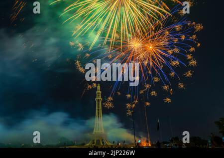 beautiful fireworks celebrations of independence day , firework on the moments of Pakistan Stock Photo