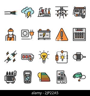 Electricity color line icons set. Signs for web page Stock Vector