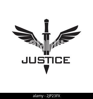 Justice sword wings logo icon vector illustration design template Stock Vector
