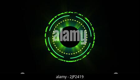 Image of glowing green circles over black background Stock Photo - Alamy