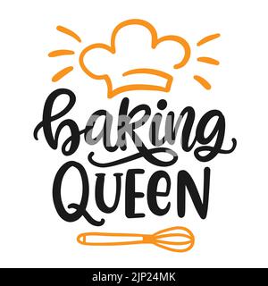 Baking Queen logo, Master chef hand written lettering emblem with cooker hat Stock Vector