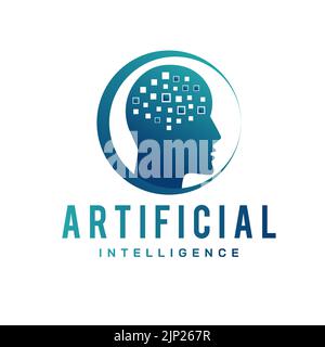 Artificial intelligence and human face logo template. Vector design of digital brain communication and thought process concept. Technology Illustratio Stock Vector