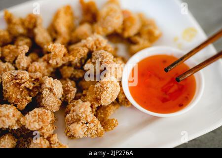 fast food, crispy, sweet sour, chicken nuggets, süß-sauer-sauce, fastfood, crispies, sweet-sours Stock Photo