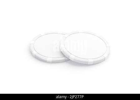 Blank white plastic round chip mockup pair, side view Stock Photo