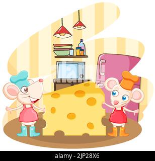 Cute rat chef with cheese illustration Stock Vector