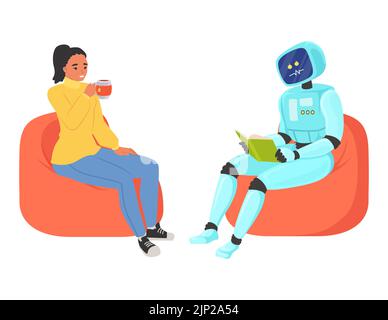 Robot Assistant concept. A futuristic caregiver robot aids an elderly ...