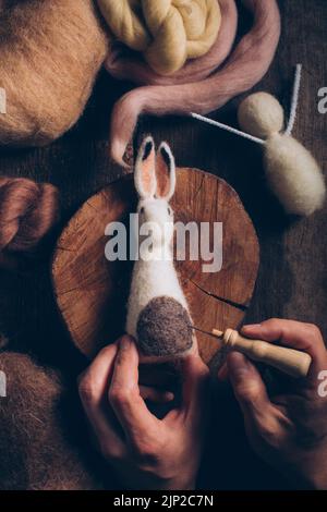 handcraft, easter bunny, easter decoration, felting, handcrafts, needlework, needleworks, easter bunnies, easter decorations Stock Photo