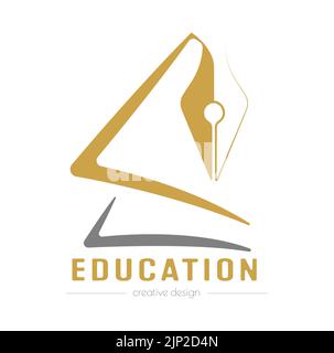 Education. A logo template with an open book and a pen for websites, applications and creative ideas. Flat style. Stock Vector