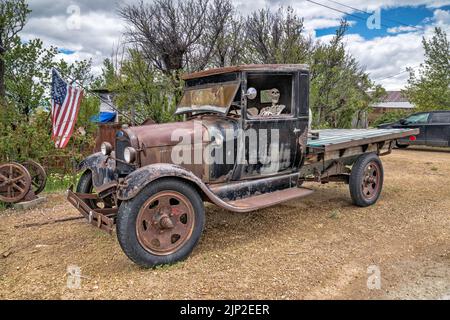 Old Ford pickup truck in ghost town of Tuscarora, Independence Valley, Nevada, USA Stock Photo