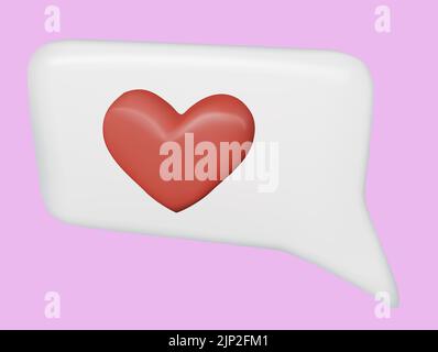 Love message icon with red heart. Online social dating chat concept. Notification vector 3D render. Stock Vector