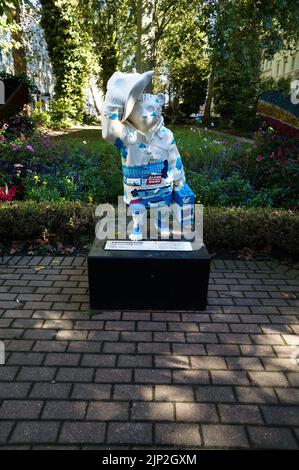 A statue of Paddington Bear in in gardens near Paddington Station, London, the UK Stock Photo