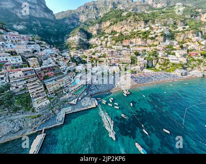 An aerial view of the cliffside village of Positano on southern Italy's Amalfi Coast Stock Photo
